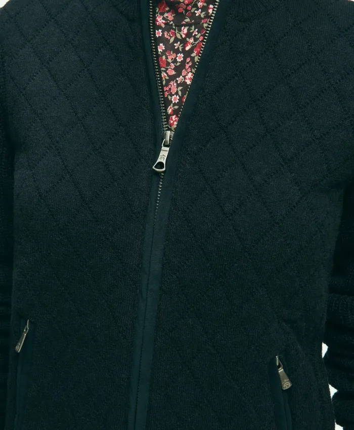 Women Merino Wool Quilted Sweater Jacket Black Brooks Brothers Sweaters