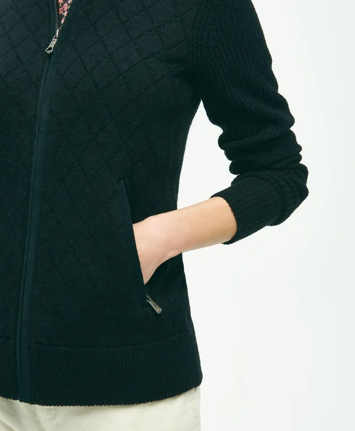 Women Merino Wool Quilted Sweater Jacket Black Brooks Brothers Sweaters