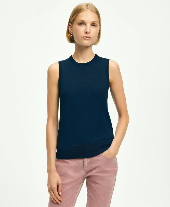 Women Merino Wool Shell Navy Brooks Brothers Sweaters