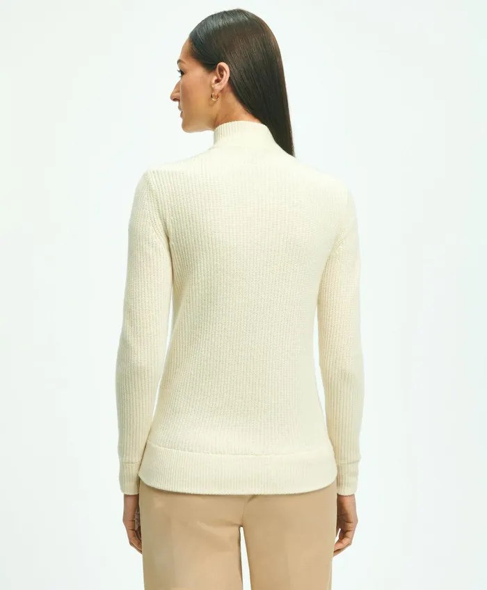 Women Merino Wool Zip Sweater Jacket Cream Brooks Brothers Sweaters