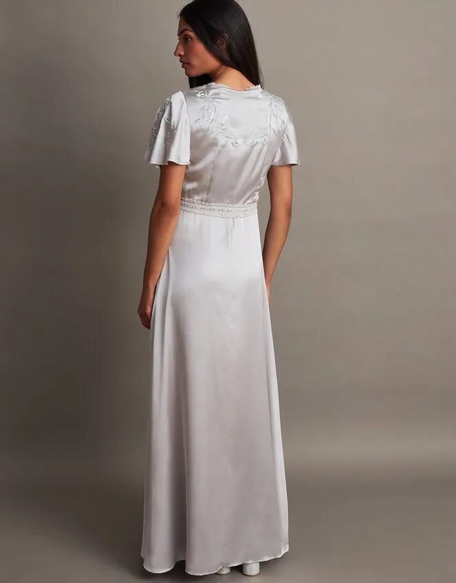 Women Mia Satin Embroidered Maxi Dress Silver Monsoon Occasionwear