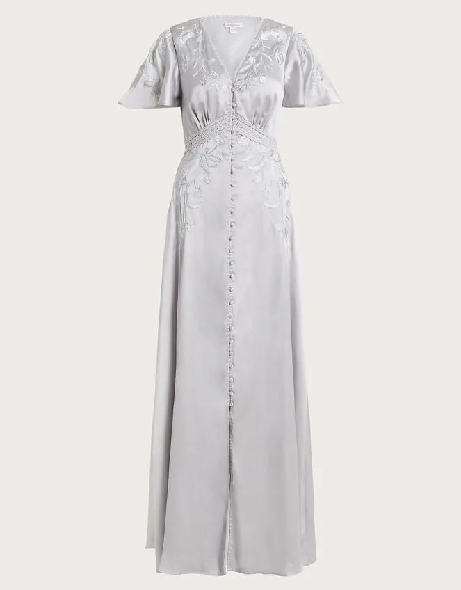 Women Mia Satin Embroidered Maxi Dress Silver Monsoon Occasionwear