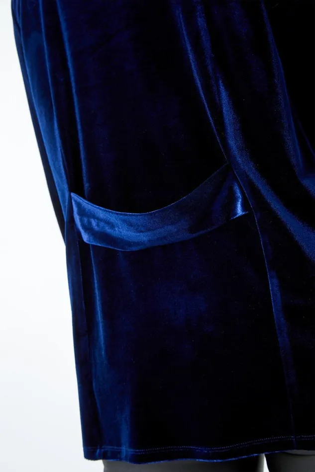 Women Midnight Blue Petite Velvet Waterfall Jacket Roman Occasionwear