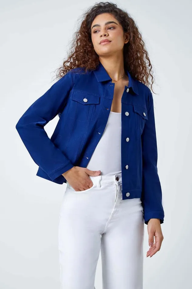 Women Midnight Blue Stretch Pocket Detail Jacket Roman Coords