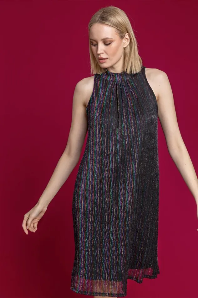 Women Multi Shimmer Cutaway High Neck Dress Roman Dresses