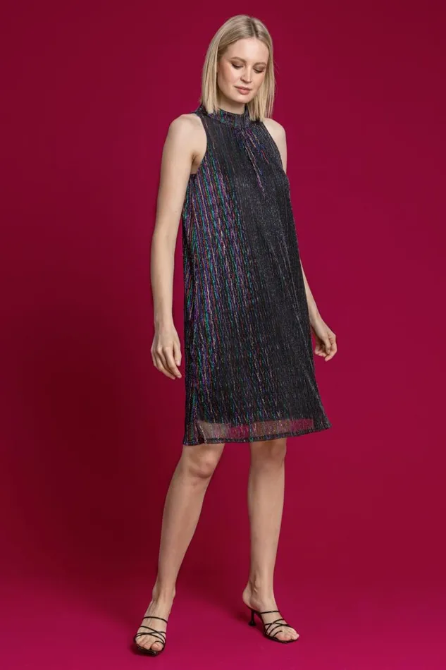 Women Multi Shimmer Cutaway High Neck Dress Roman Dresses