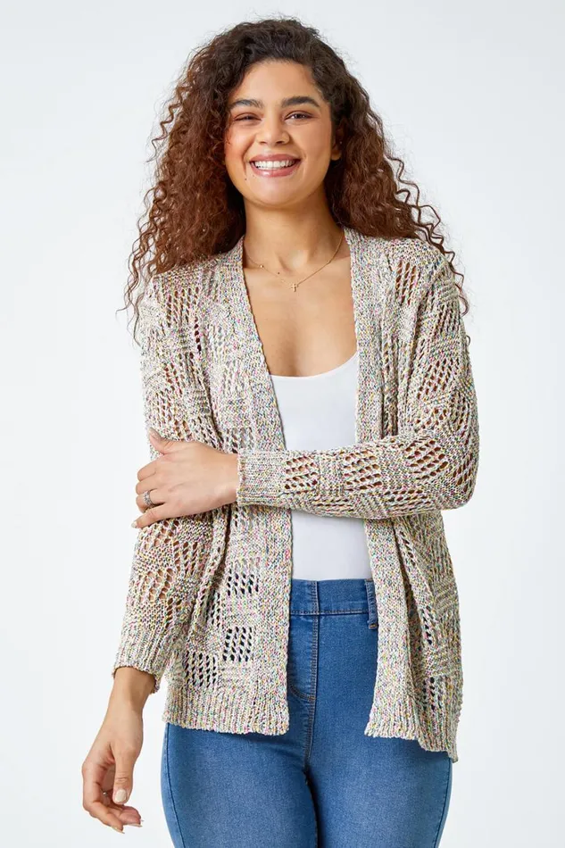 Women Multi Tape Knit Cotton Blend Cardigan Roman Jackets