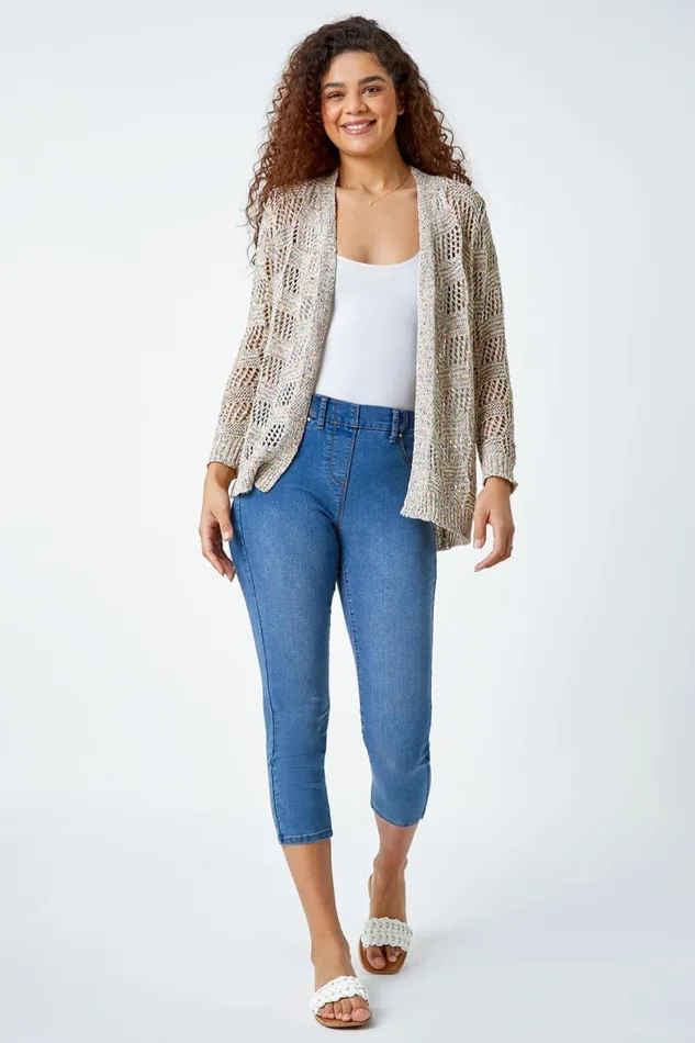 Women Multi Tape Knit Cotton Blend Cardigan Roman Jackets