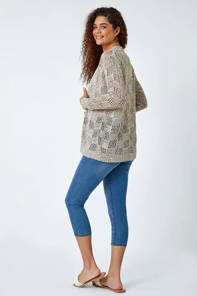 Women Multi Tape Knit Cotton Blend Cardigan Roman Jackets