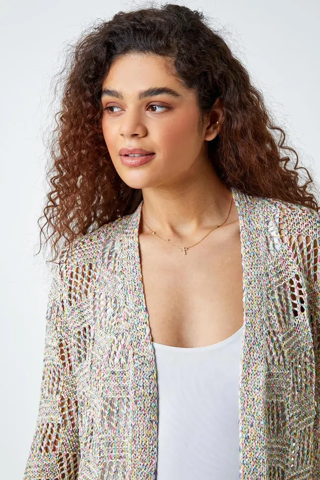 Women Multi Tape Knit Cotton Blend Cardigan Roman Jackets