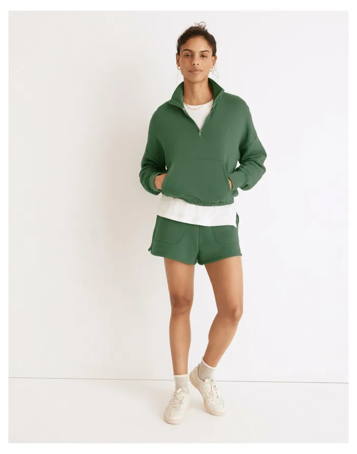 Women MWL Airyterry Quarter Zip Supercrop Sweatshirt Hthr Versailles Green Madewell MWL Athleisure Women MWL Airyterry Quarter Zip Supercrop Sweatshirt Hthr Versailles Green Madewell MWL Athleisure