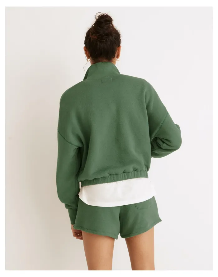 Women MWL Airyterry Quarter Zip Supercrop Sweatshirt Hthr Versailles Green Madewell MWL Athleisure