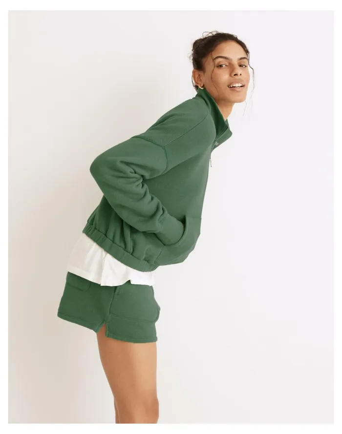 Women MWL Airyterry Quarter Zip Supercrop Sweatshirt Hthr Versailles Green Madewell MWL Athleisure