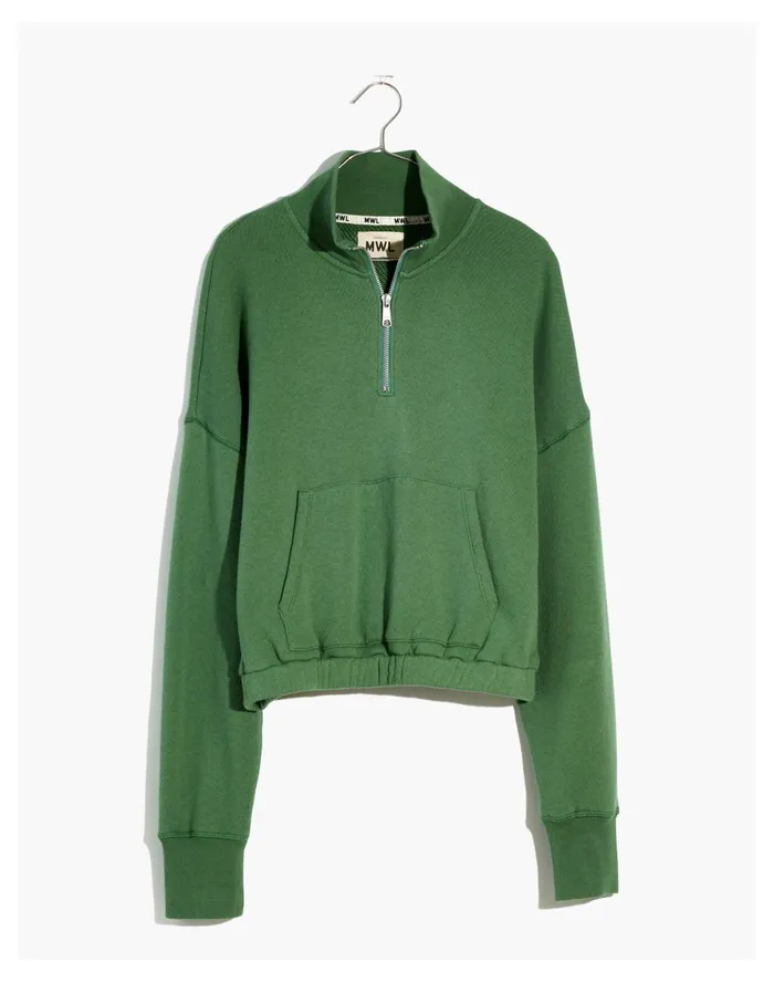 Women MWL Airyterry Quarter Zip Supercrop Sweatshirt Hthr Versailles Green Madewell MWL Athleisure