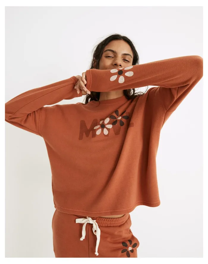 Women MWL Floral Easygoing Sweatshirt Afterglow Red Madewell MWL Athleisure
