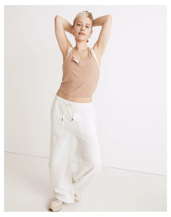 Women MWL Ribbed Split Neck Crop Tank Sandstone Madewell Activewear