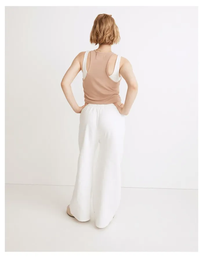 Women MWL Ribbed Split Neck Crop Tank Sandstone Madewell Activewear Women MWL Ribbed Split Neck Crop Tank Sandstone Madewell Activewear