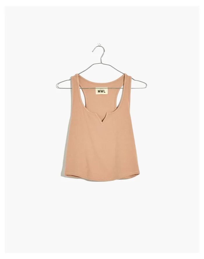 Women MWL Ribbed Split Neck Crop Tank Sandstone Madewell Activewear Women MWL Ribbed Split Neck Crop Tank Sandstone Madewell Activewear
