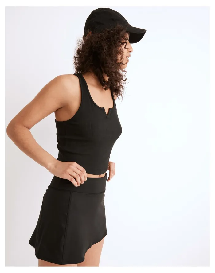 Women MWL Ribbed Split Neck Crop Tank True Black Madewell Activewear Women MWL Ribbed Split Neck Crop Tank True Black Madewell Activewear