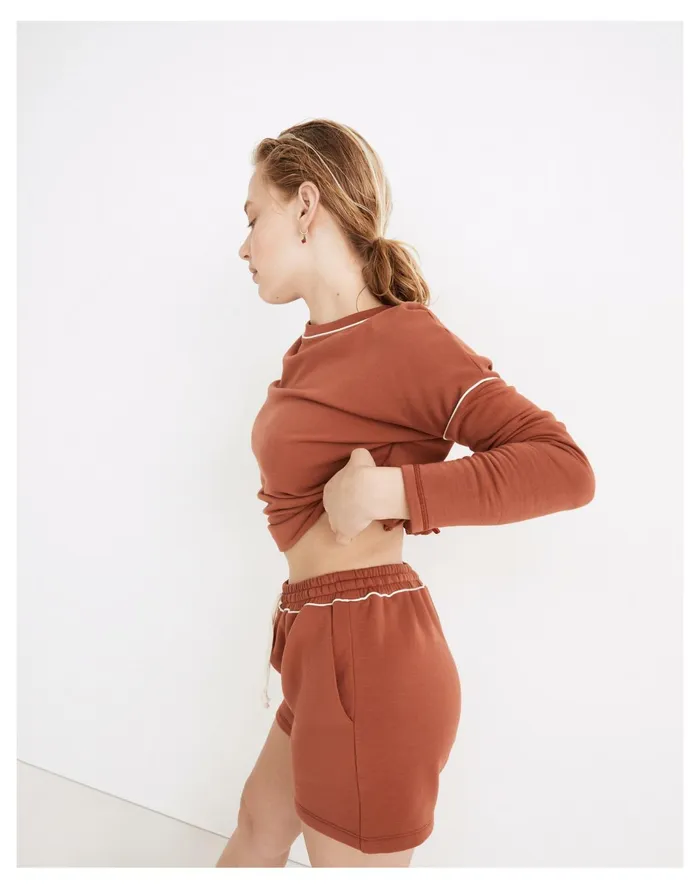 Women MWL Superbrushed Piped Easygoing Sweatshorts Weathered Brick Madewell Sweatshirts and Sweatpants