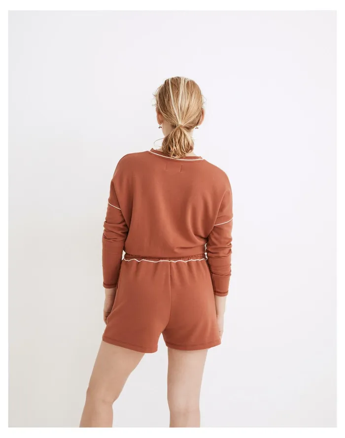 Women MWL Superbrushed Piped Easygoing Sweatshorts Weathered Brick Madewell Sweatshirts and Sweatpants