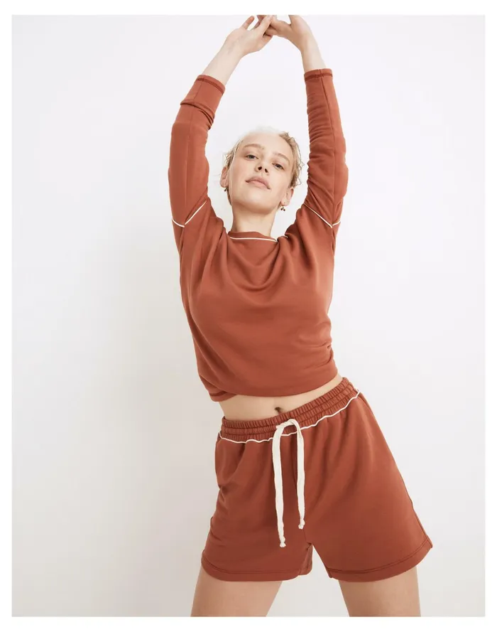 Women MWL Superbrushed Piped Easygoing Sweatshorts Weathered Brick Madewell Sweatshirts and Sweatpants