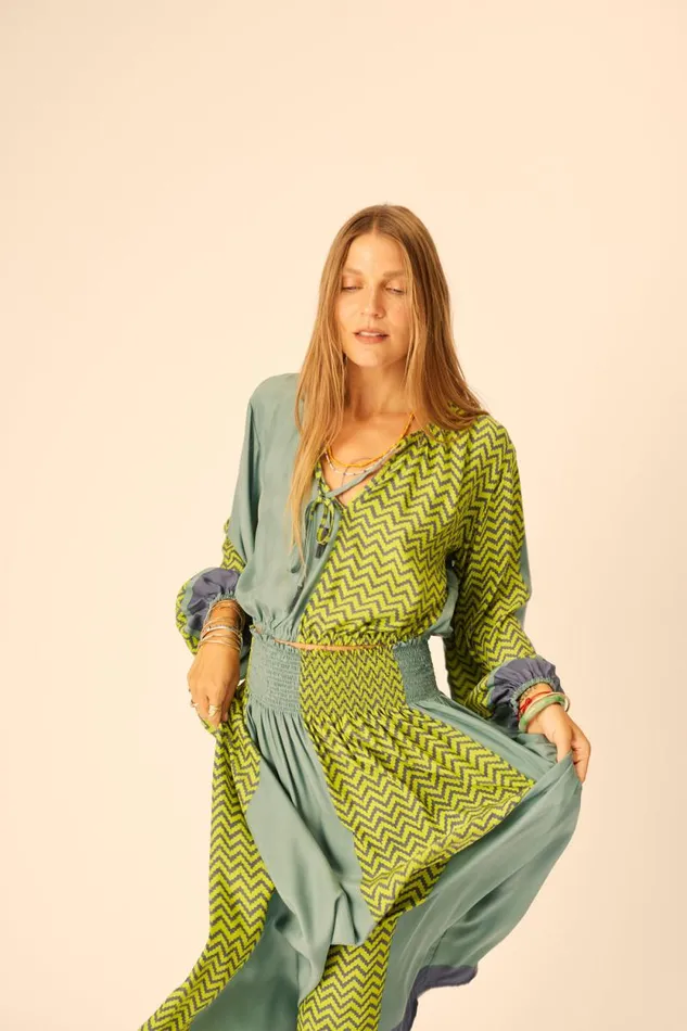 Women Natalie Martin Bottoms Bella Skirt Block Zigzag Lime