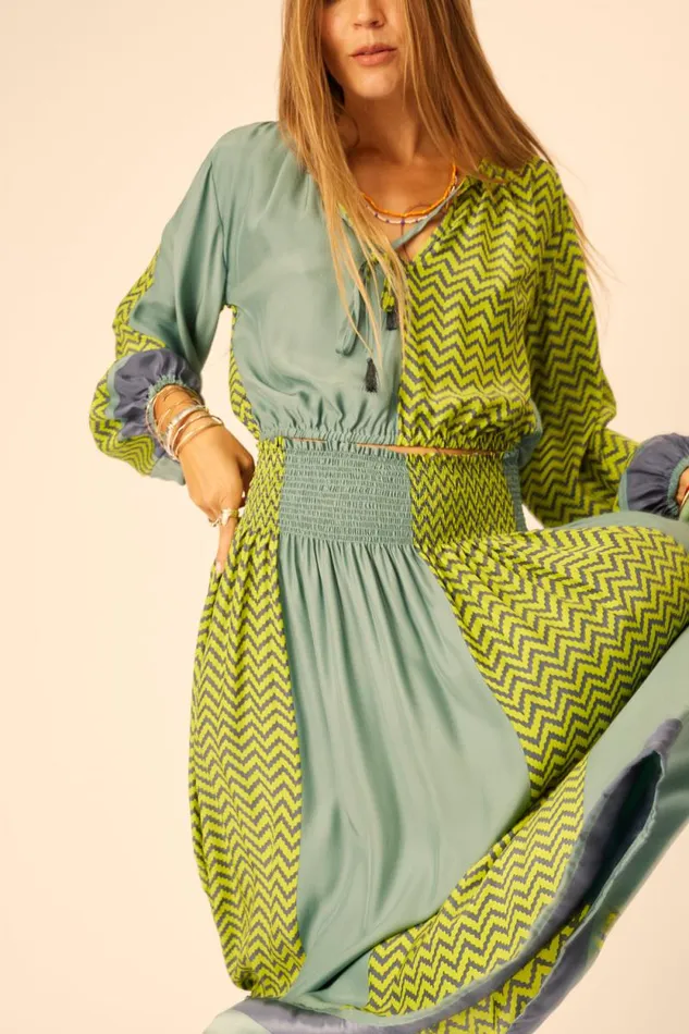 Women Natalie Martin Bottoms Bella Skirt Block Zigzag Lime