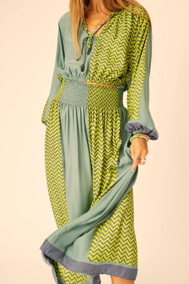 Women Natalie Martin Bottoms Bella Skirt Block Zigzag Lime