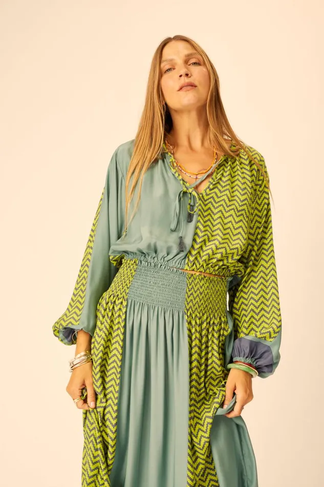 Women Natalie Martin Bottoms Bella Skirt Block Zigzag Lime