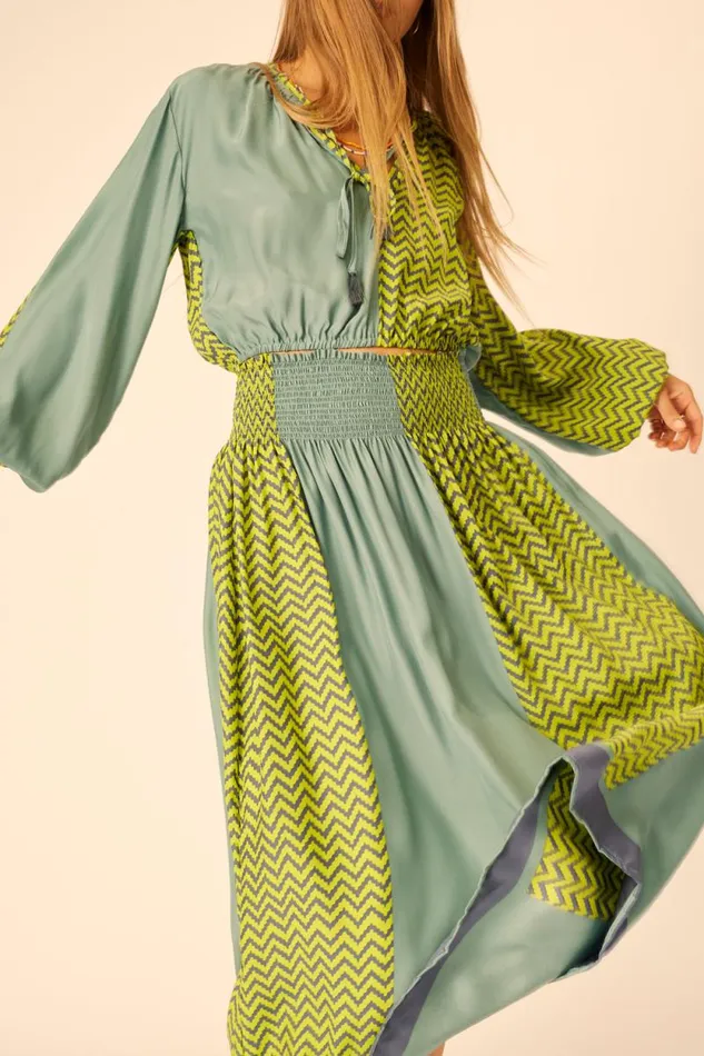Women Natalie Martin Bottoms Bella Skirt Block Zigzag Lime