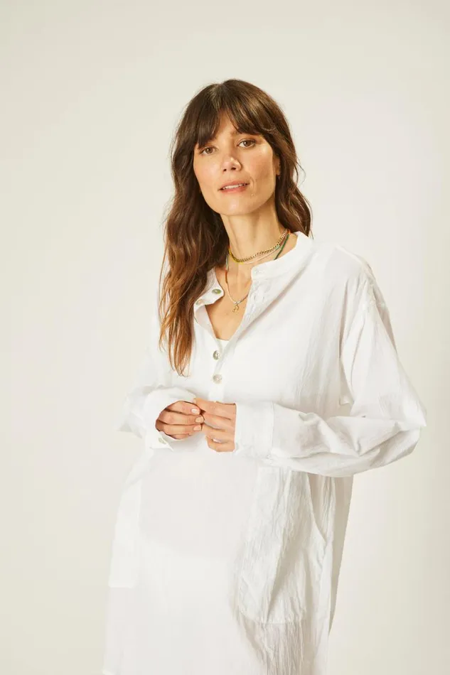 Women Natalie Martin Coverups Aprs Swim Shirt White Flat Cotton
