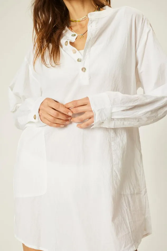 Women Natalie Martin Coverups Aprs Swim Shirt White Flat Cotton
