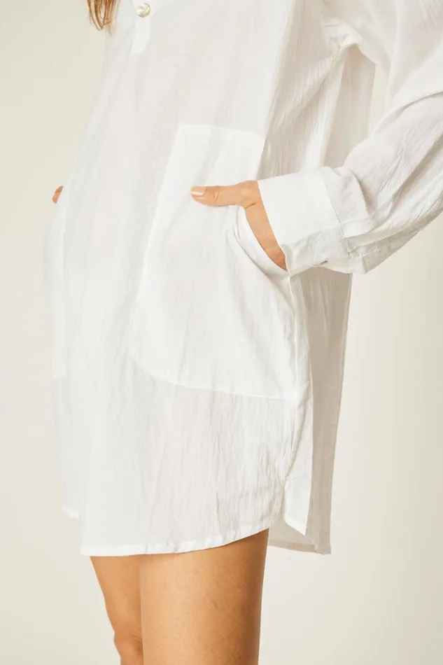 Women Natalie Martin Coverups Aprs Swim Shirt White Flat Cotton