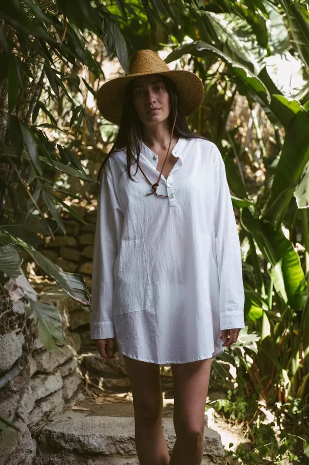 Women Natalie Martin Coverups Aprs Swim Shirt White Flat Cotton