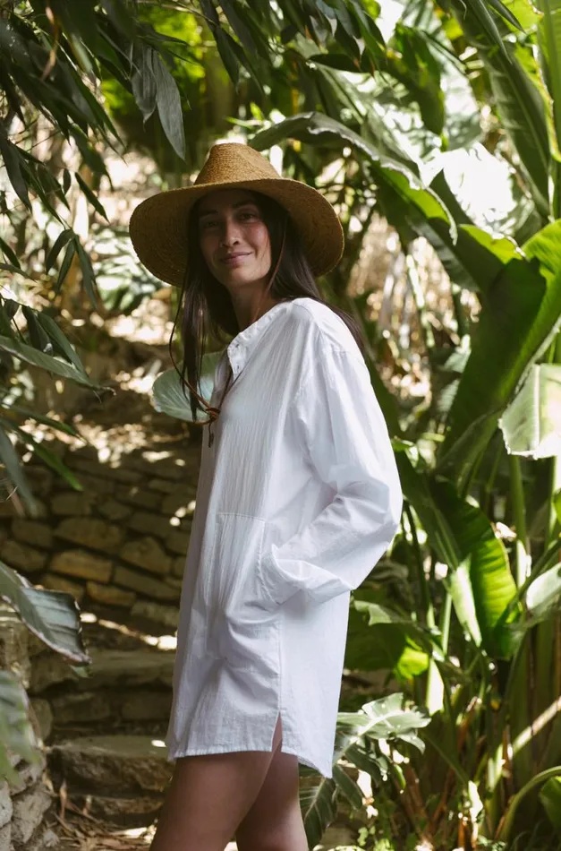 Women Natalie Martin Coverups Aprs Swim Shirt White Flat Cotton