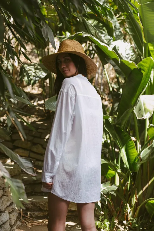 Women Natalie Martin Coverups Aprs Swim Shirt White Flat Cotton