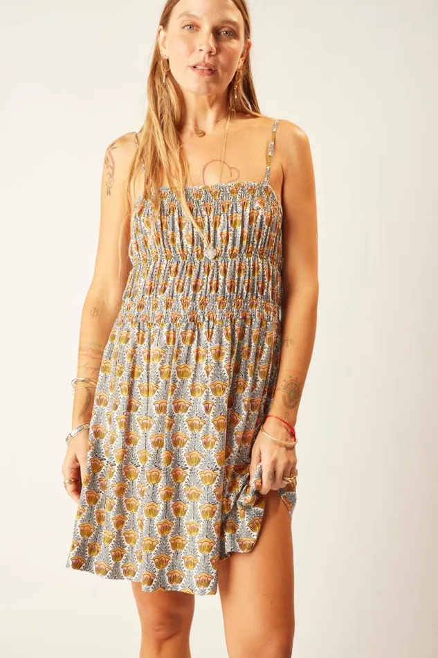 Women Natalie Martin Coverups Gina Short Dress Tulip Print French Blue