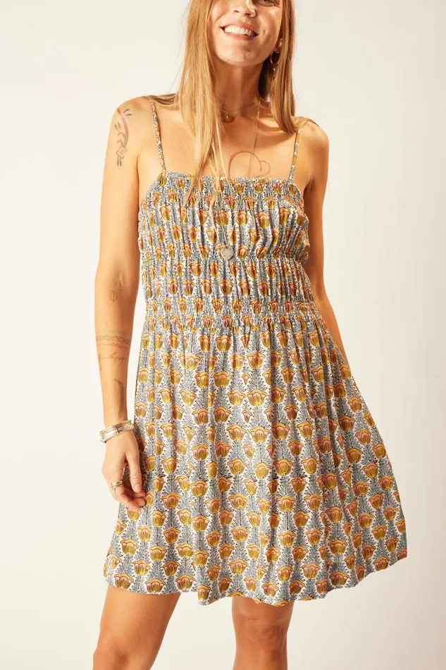 Women Natalie Martin Coverups Gina Short Dress Tulip Print French Blue
