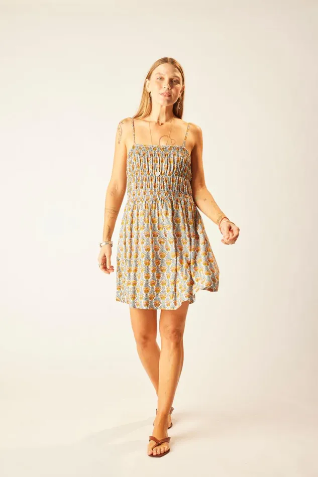Women Natalie Martin Coverups Gina Short Dress Tulip Print French Blue