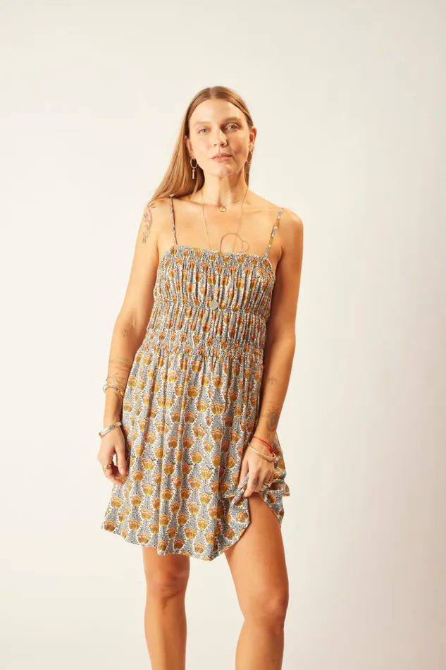 Women Natalie Martin Coverups Gina Short Dress Tulip Print French Blue