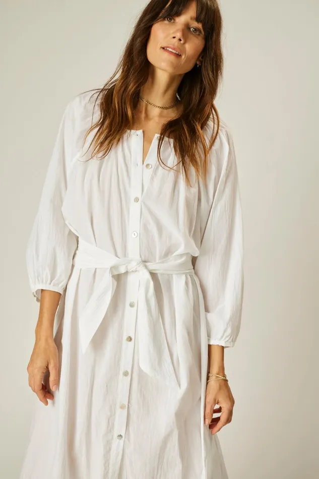 Women Natalie Martin Dresses Alex Midi With Sash White Flat Cotton