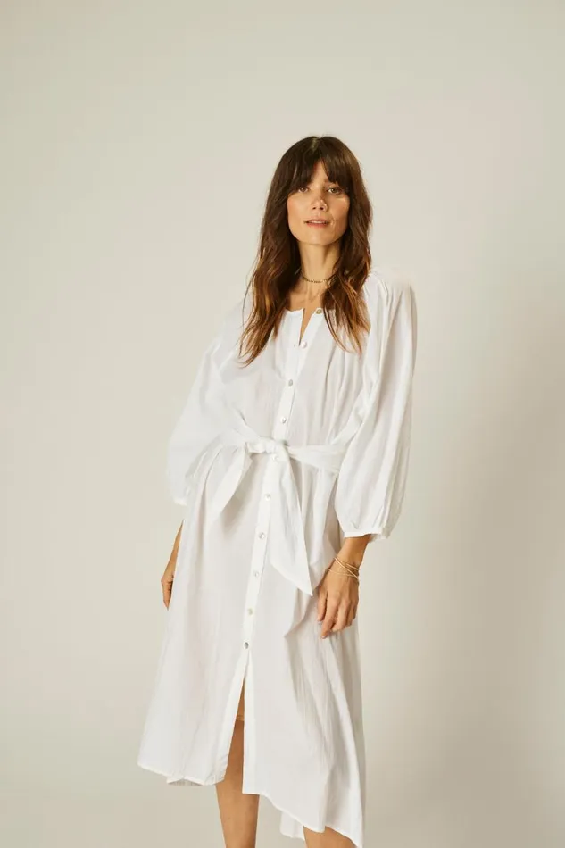 Women Natalie Martin Dresses Alex Midi With Sash White Flat Cotton