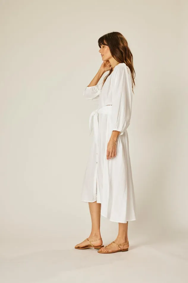 Women Natalie Martin Dresses Alex Midi With Sash White Flat Cotton