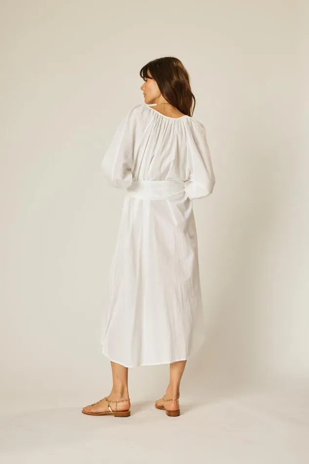Women Natalie Martin Dresses Alex Midi With Sash White Flat Cotton