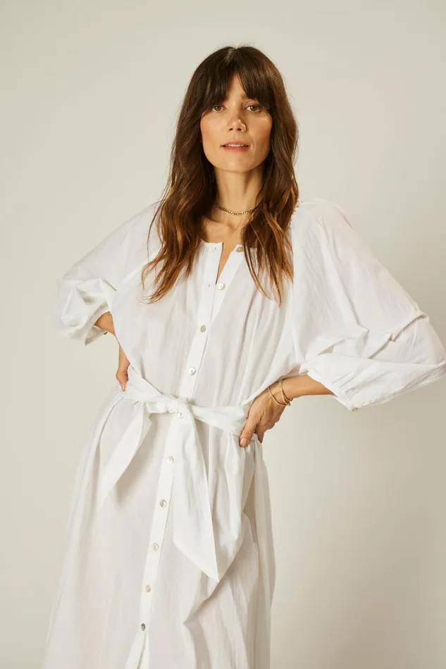 Women Natalie Martin Dresses Alex Midi With Sash White Flat Cotton