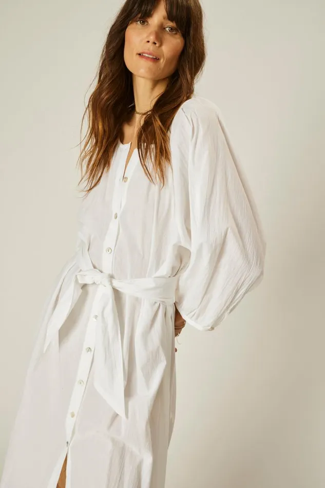 Women Natalie Martin Dresses Alex Midi With Sash White Flat Cotton