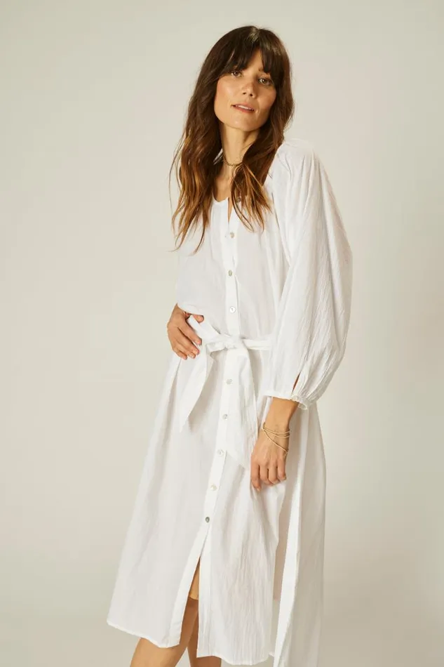 Women Natalie Martin Dresses Alex Midi With Sash White Flat Cotton