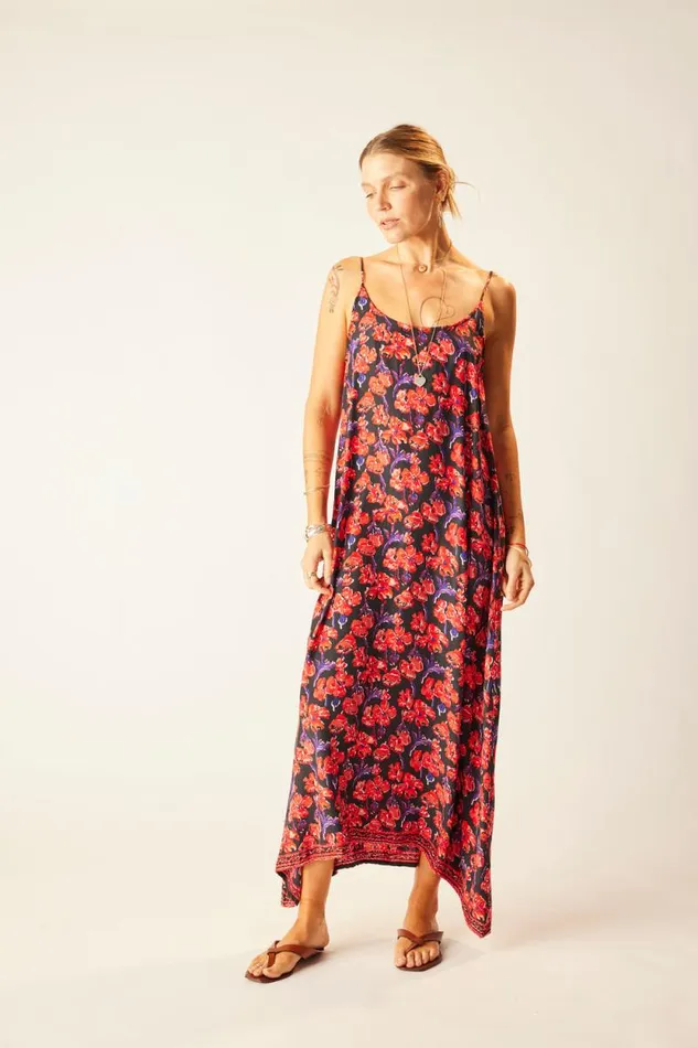 Women Natalie Martin Dresses Heather Maxi Silk Watercolor Print Onyx