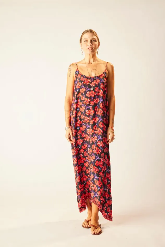 Women Natalie Martin Dresses Heather Maxi Silk Watercolor Print Onyx